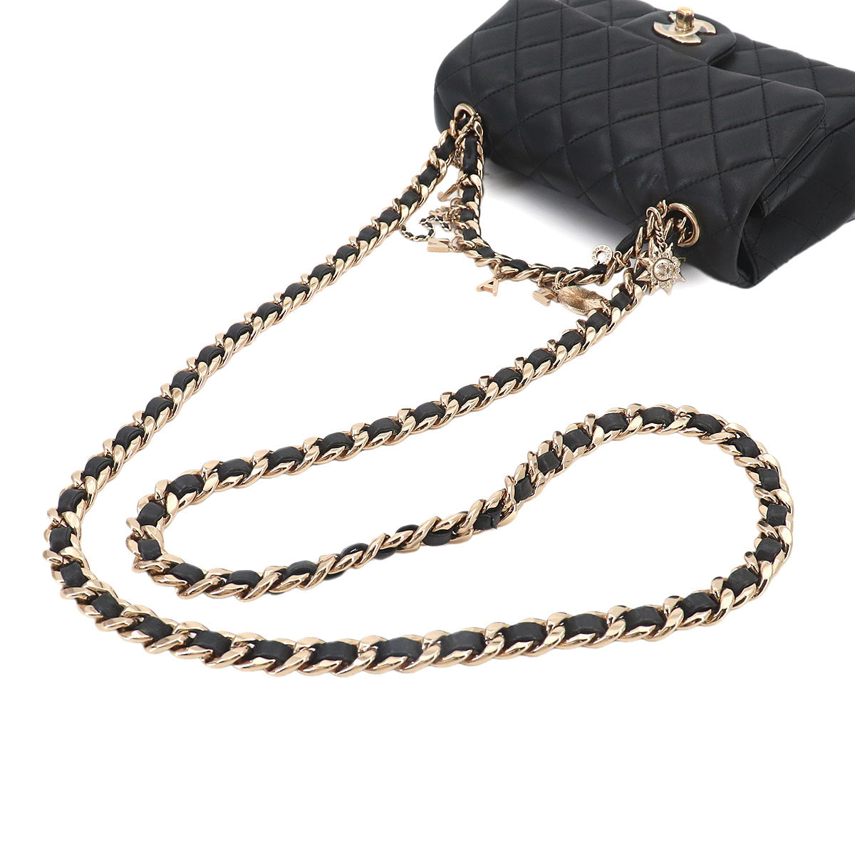 Mini Matelasse Hand Shoulder Bag Leather Black AS3326