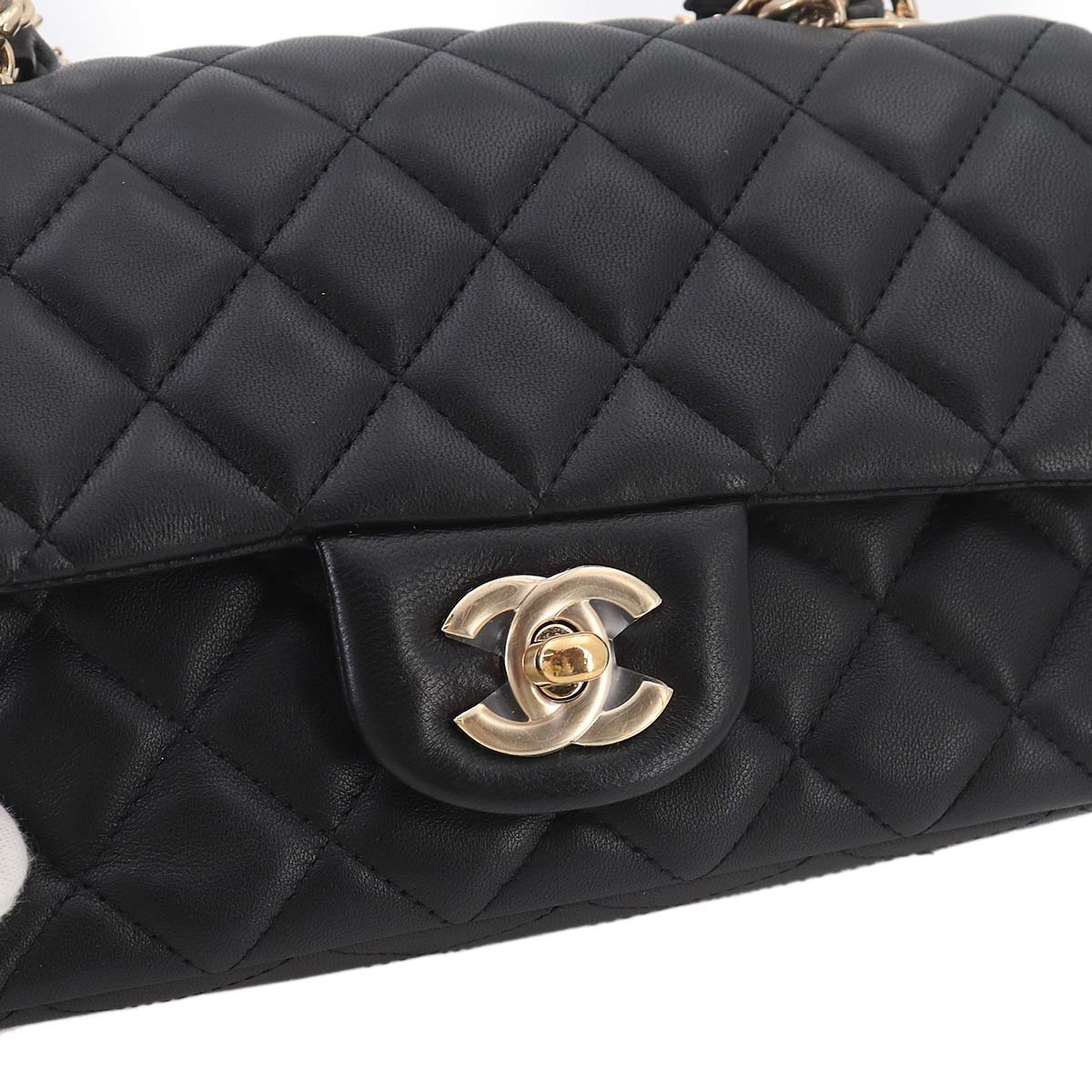 Mini Matelasse Hand Shoulder Bag Leather Black AS3326