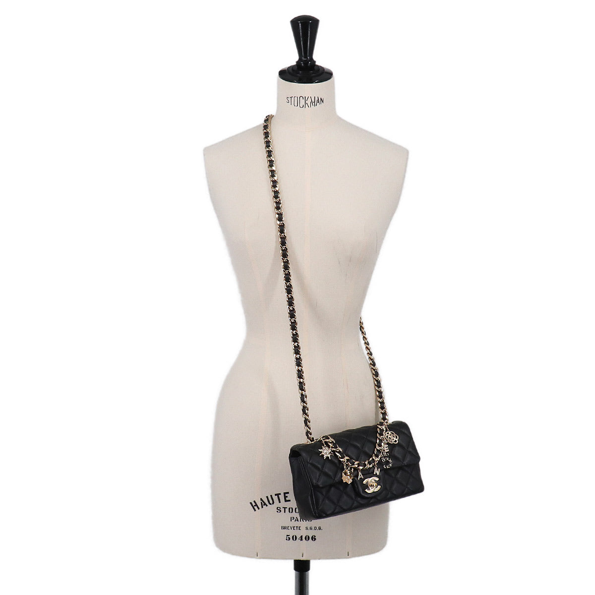 Mini Matelasse Hand Shoulder Bag Leather Black AS3326