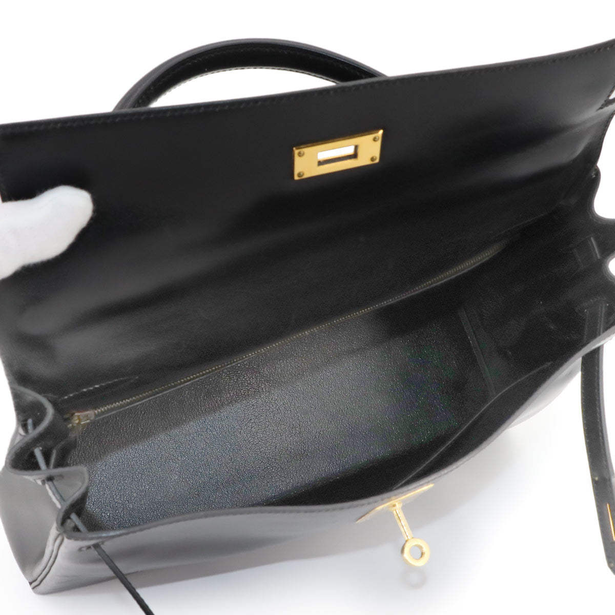 Kelly 32 Box calf Black Hand Shoulder Bag Vintage Purse