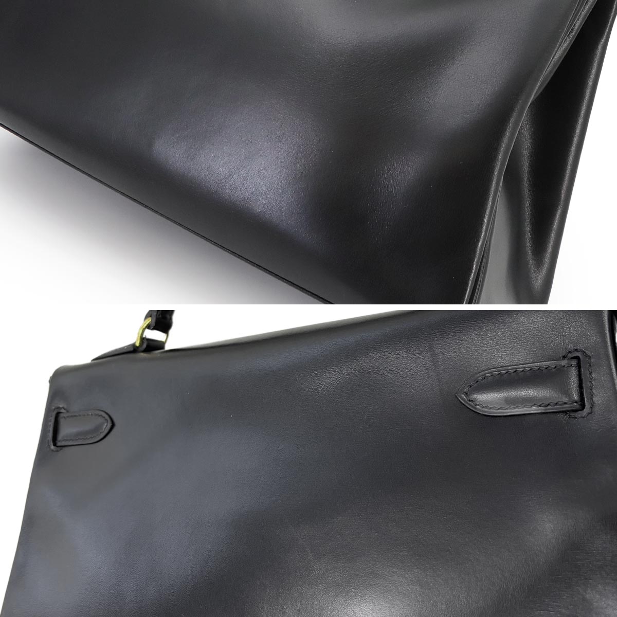 Kelly 32 Box calf Black Hand Shoulder Bag Vintage Purse