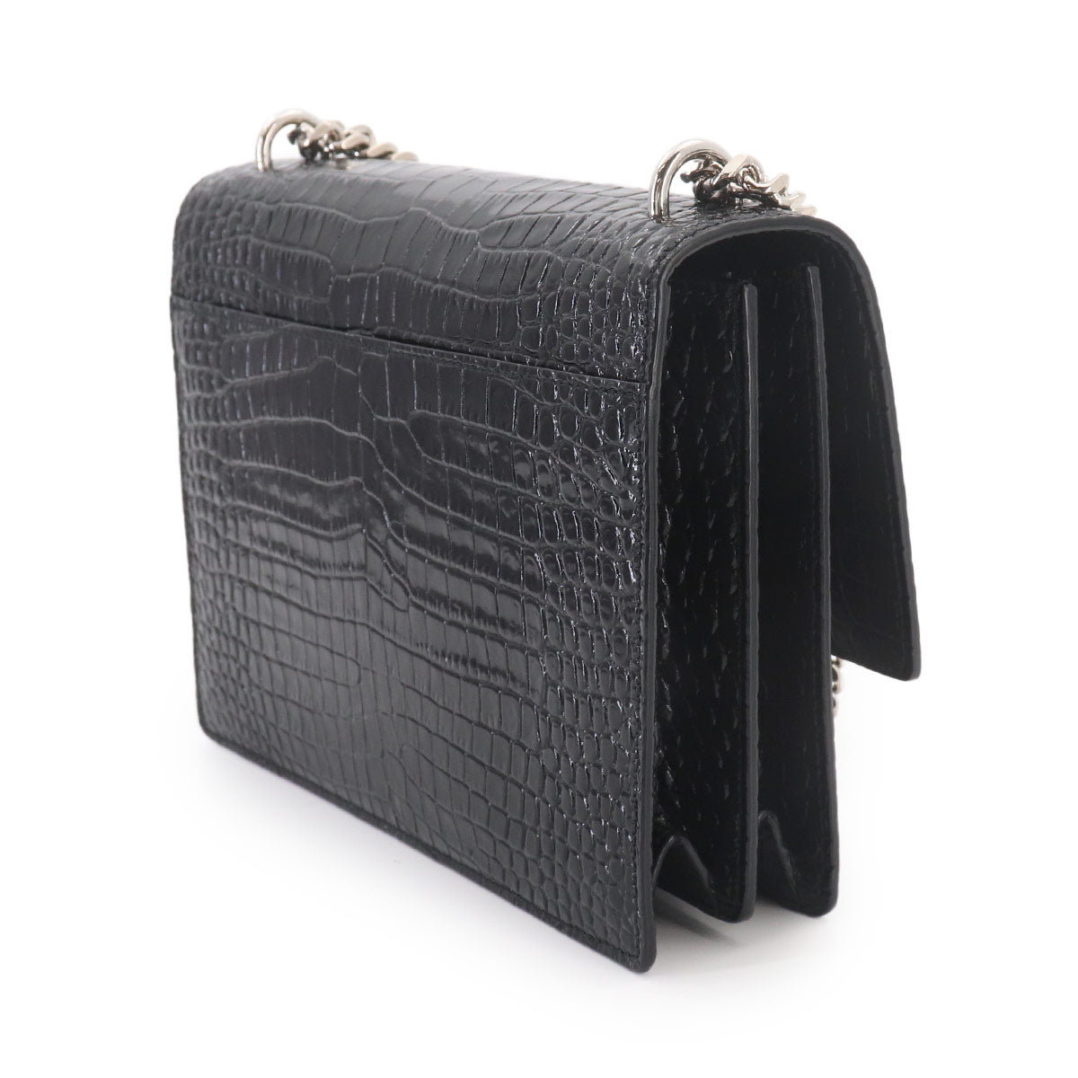 Sunset Medium Chain Shoulder Bag Leather Black 442906