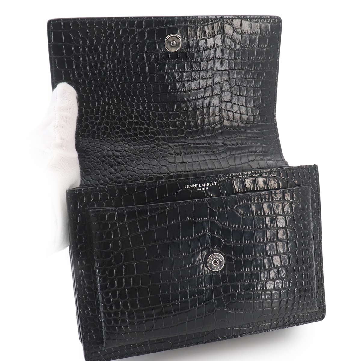 Sunset Medium Chain Shoulder Bag Leather Black 442906