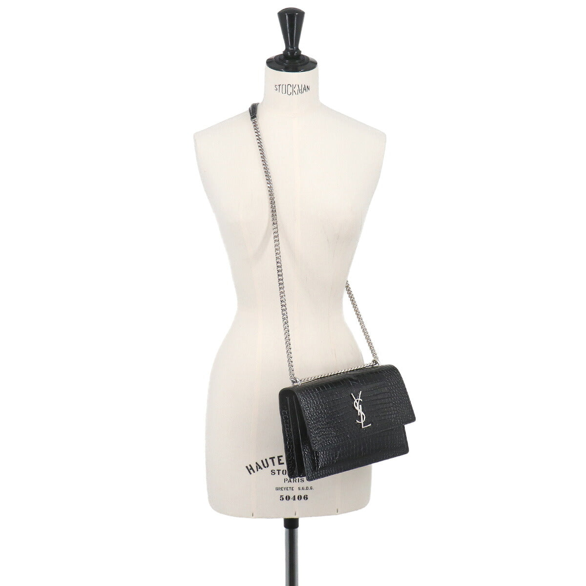 Sunset Medium Chain Shoulder Bag Leather Black 442906