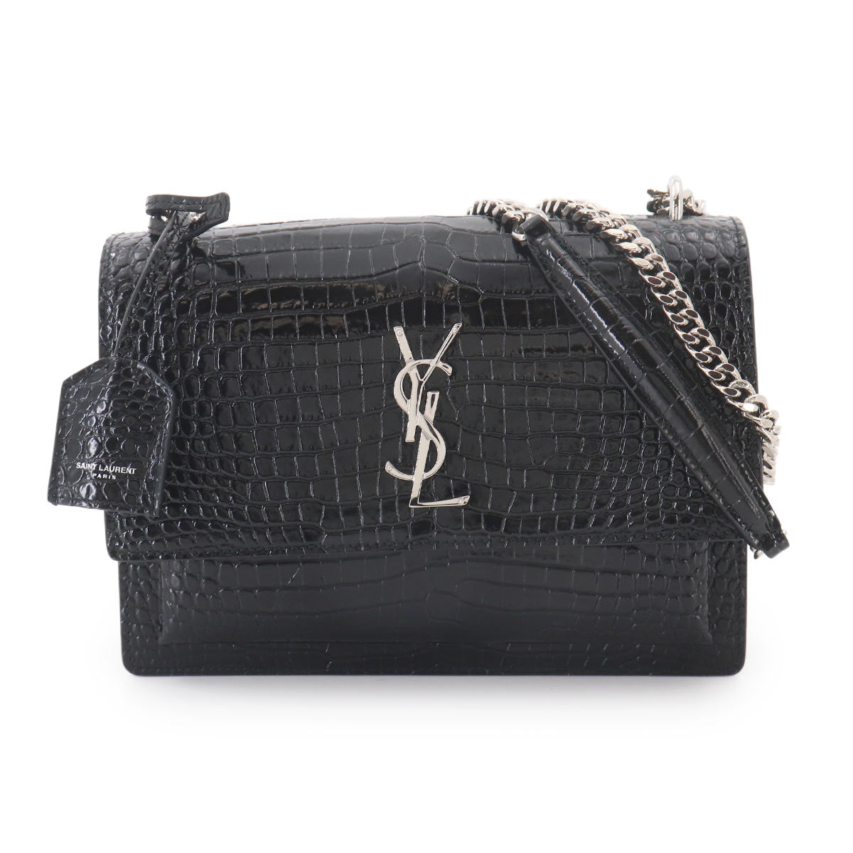 Sunset Medium Chain Shoulder Bag Leather Black 442906