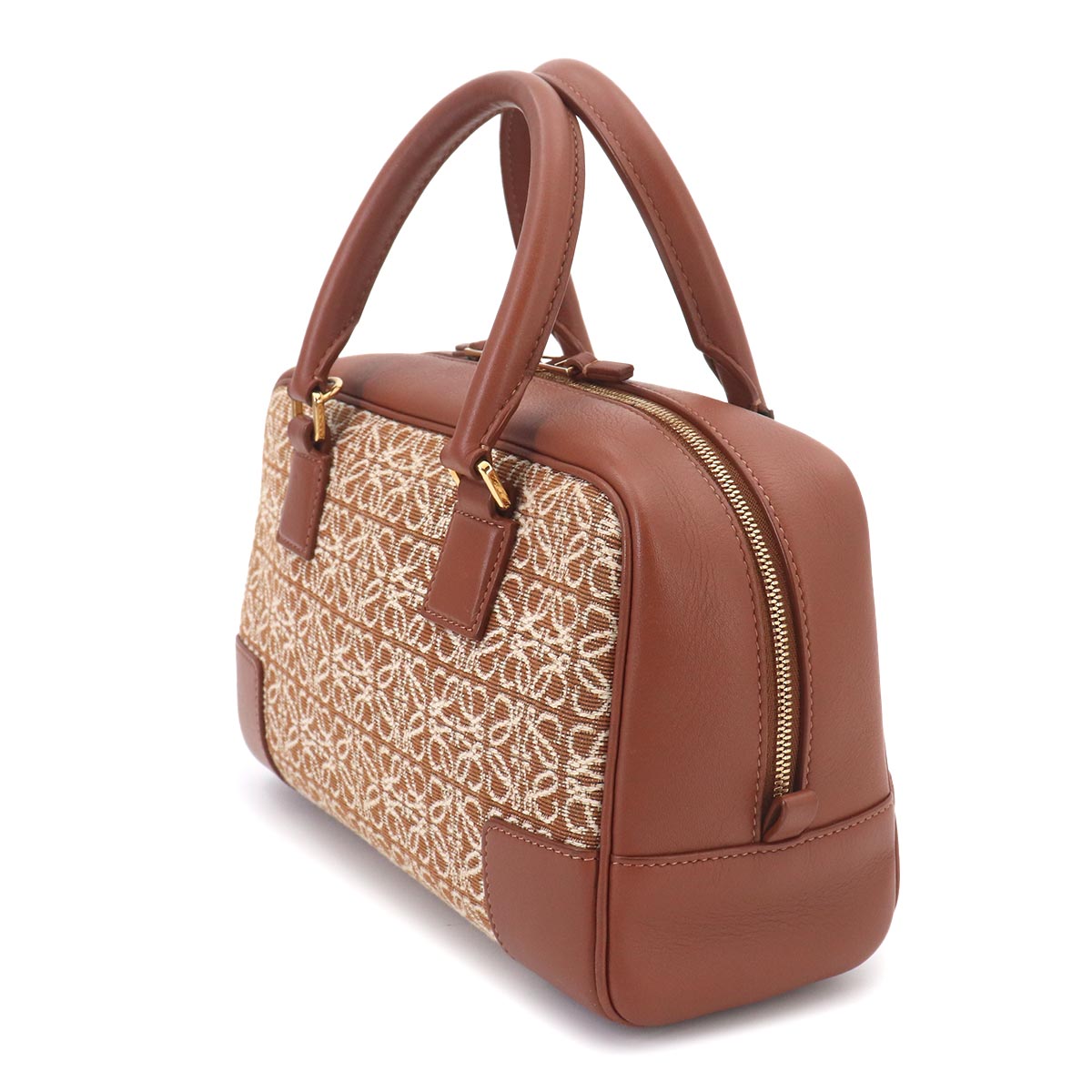Amazona 23 2way Hand Shoulder Bag Leather Jacquard Tan Purse
