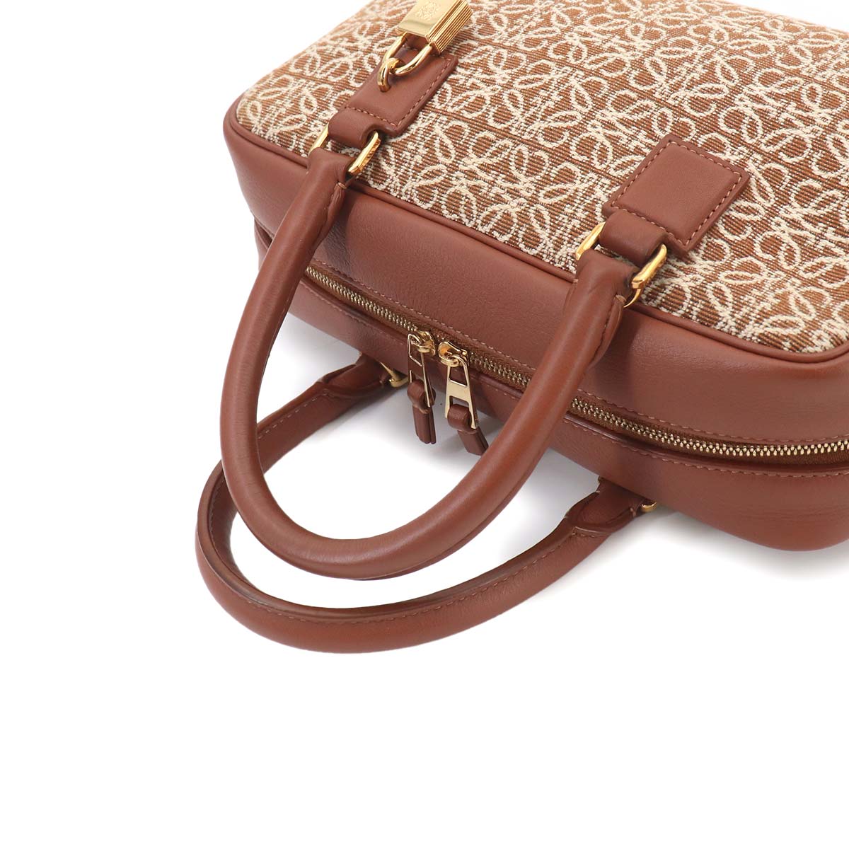 Amazona 23 2way Hand Shoulder Bag Leather Jacquard Tan Purse