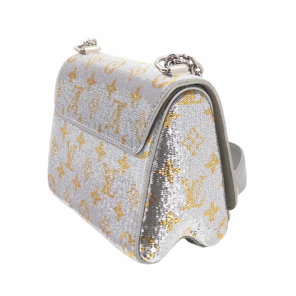 Monogram Sequins Twist PM Shoulder Bag Leather Silver