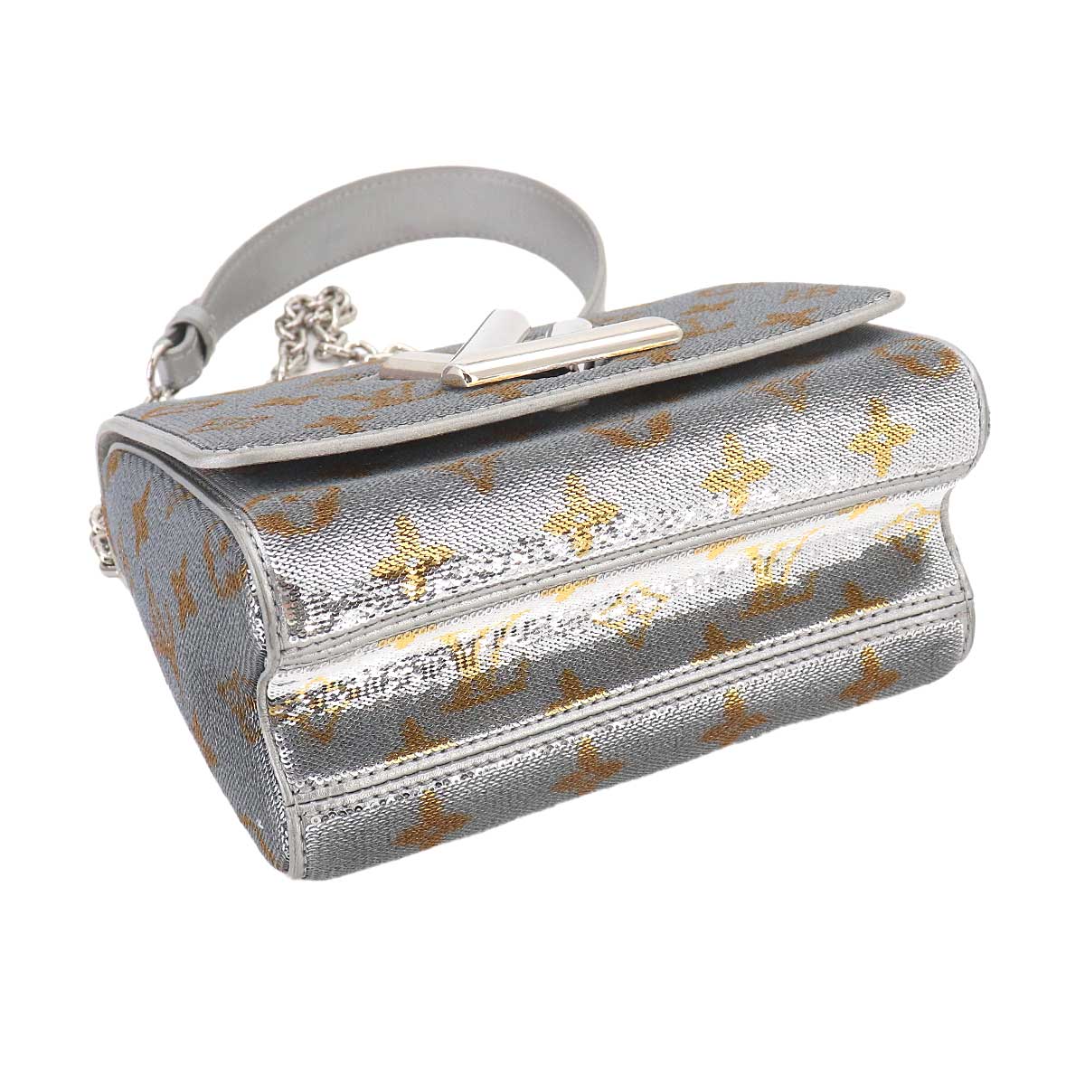 Monogram Sequins Twist PM Shoulder Bag Leather Silver