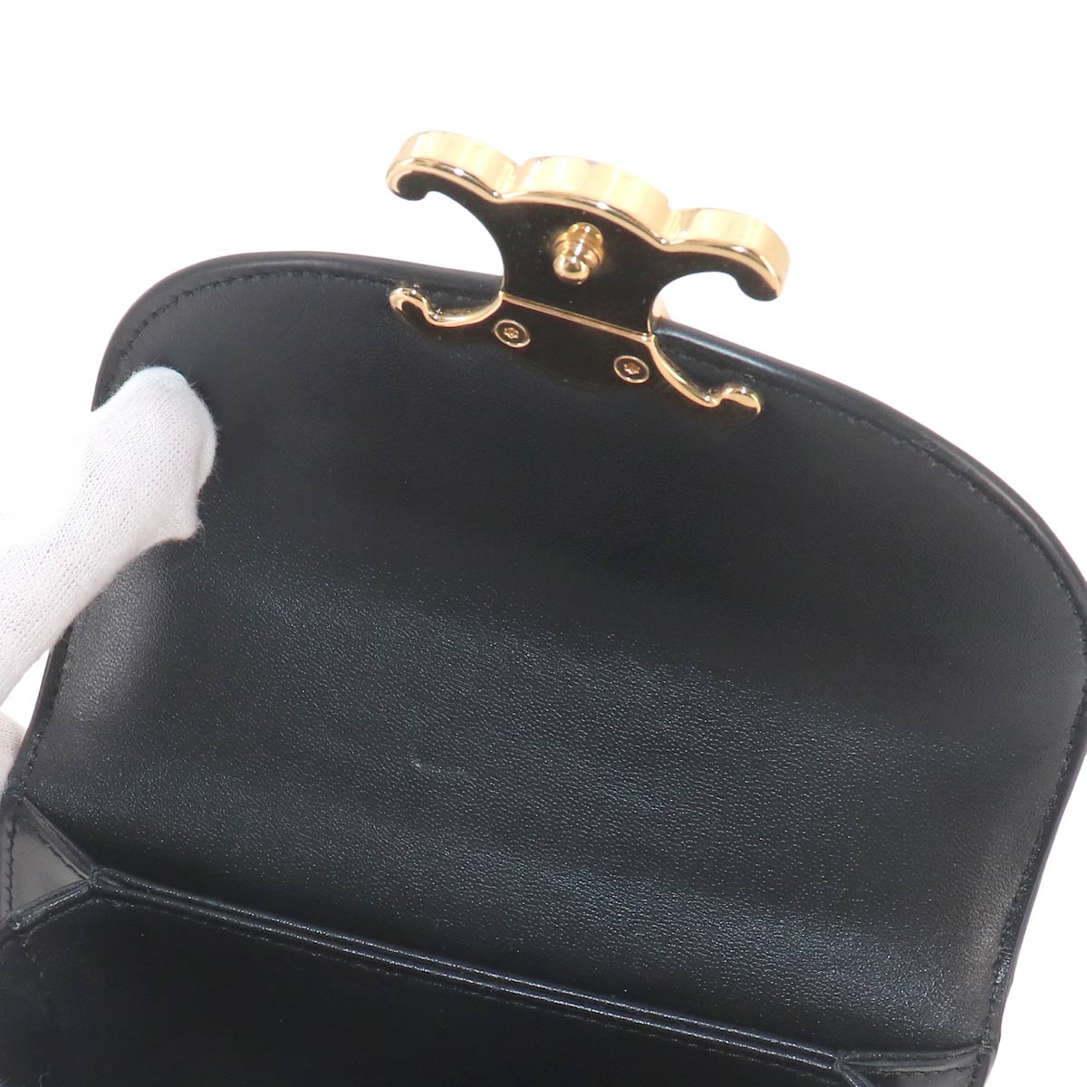 Triomphe Mini Besace Clea Hand Shoulder Bag Leather Black
