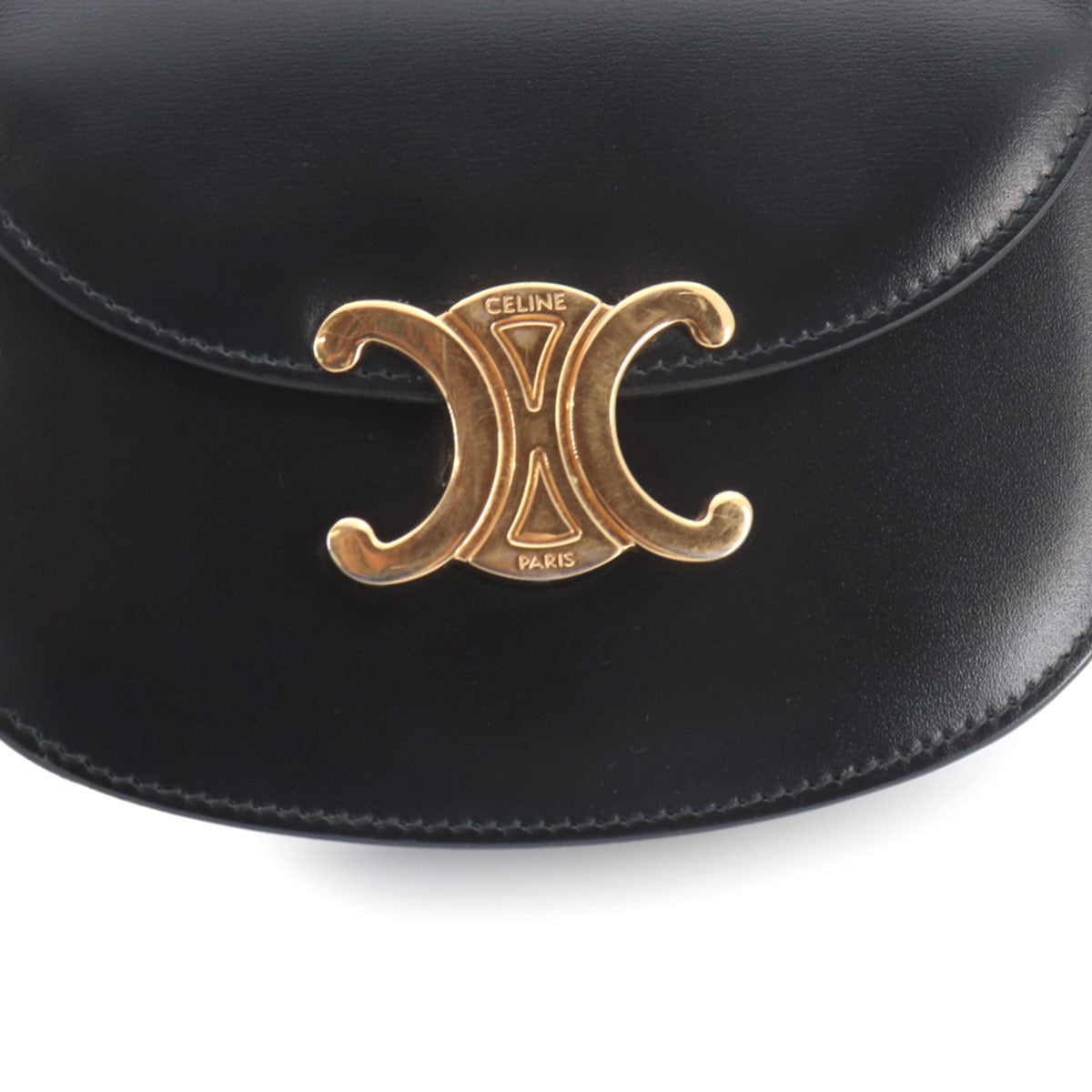 Triomphe Mini Besace Clea Hand Shoulder Bag Leather Black