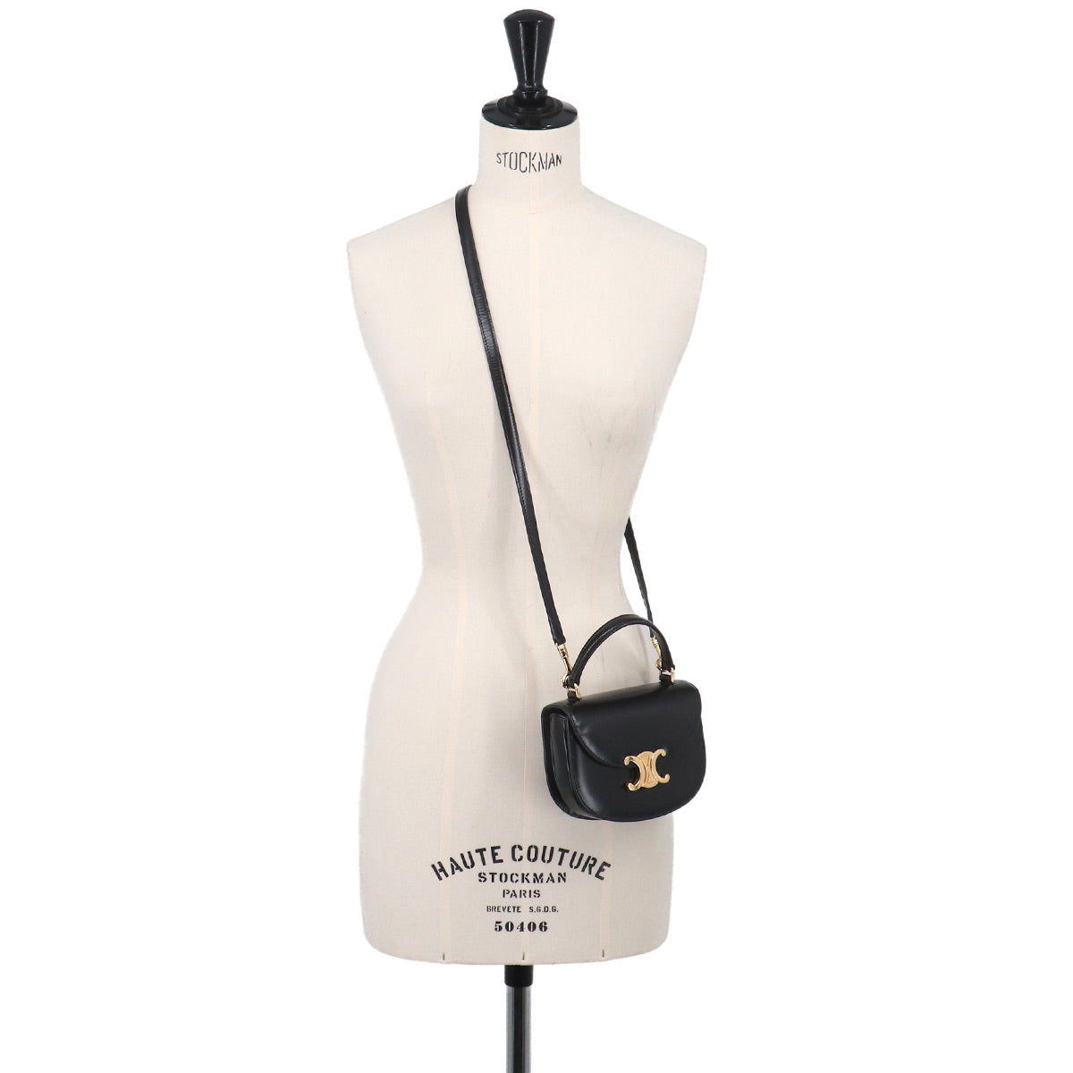 Triomphe Mini Besace Clea Hand Shoulder Bag Leather Black
