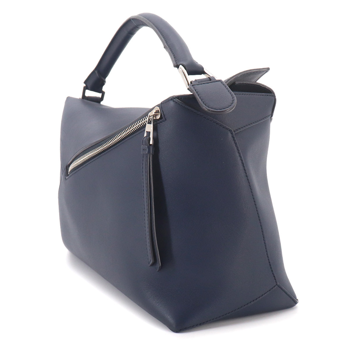 Pazzle Edge Bag Large Hand Shoulder Bag Leather Navy