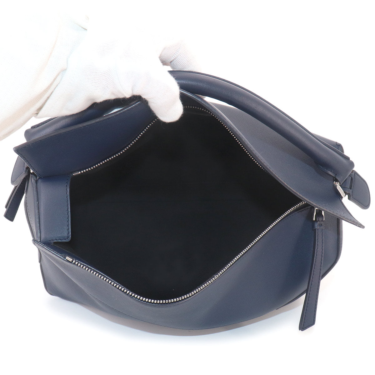Pazzle Edge Bag Large Hand Shoulder Bag Leather Navy