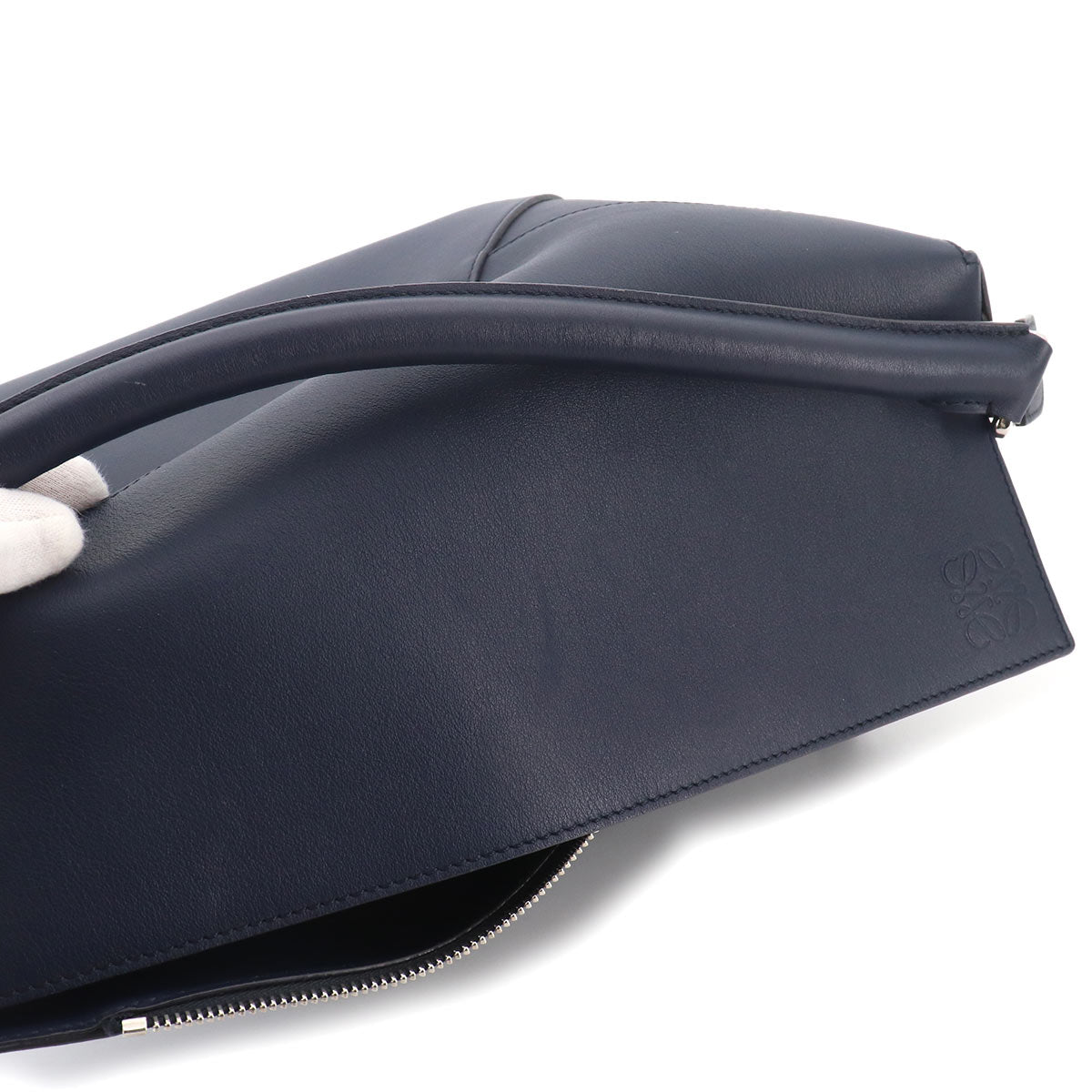 Pazzle Edge Bag Large Hand Shoulder Bag Leather Navy
