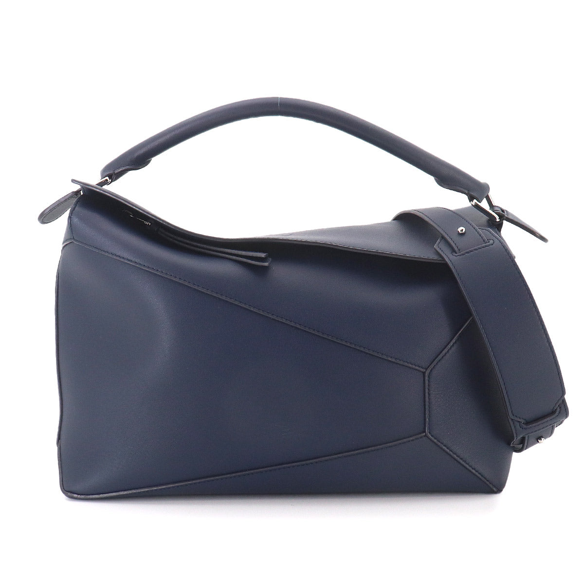 Pazzle Edge Bag Large Hand Shoulder Bag Leather Navy