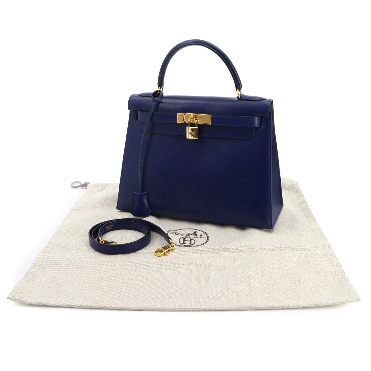 Kelly 28 Box carf Blue 2way Hand Shoulder Bag Vintage Purse