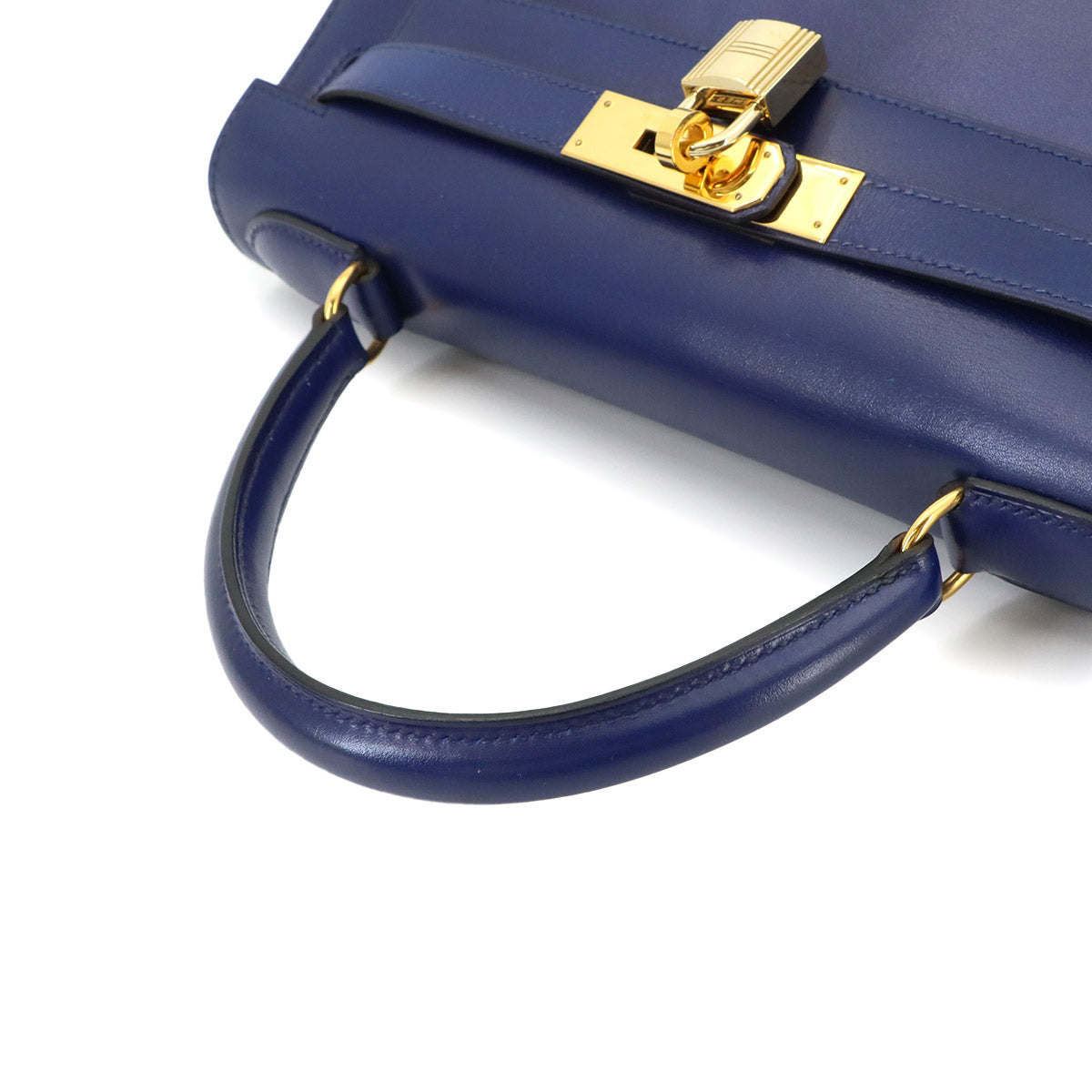 Kelly 28 Box carf Blue 2way Hand Shoulder Bag Vintage Purse