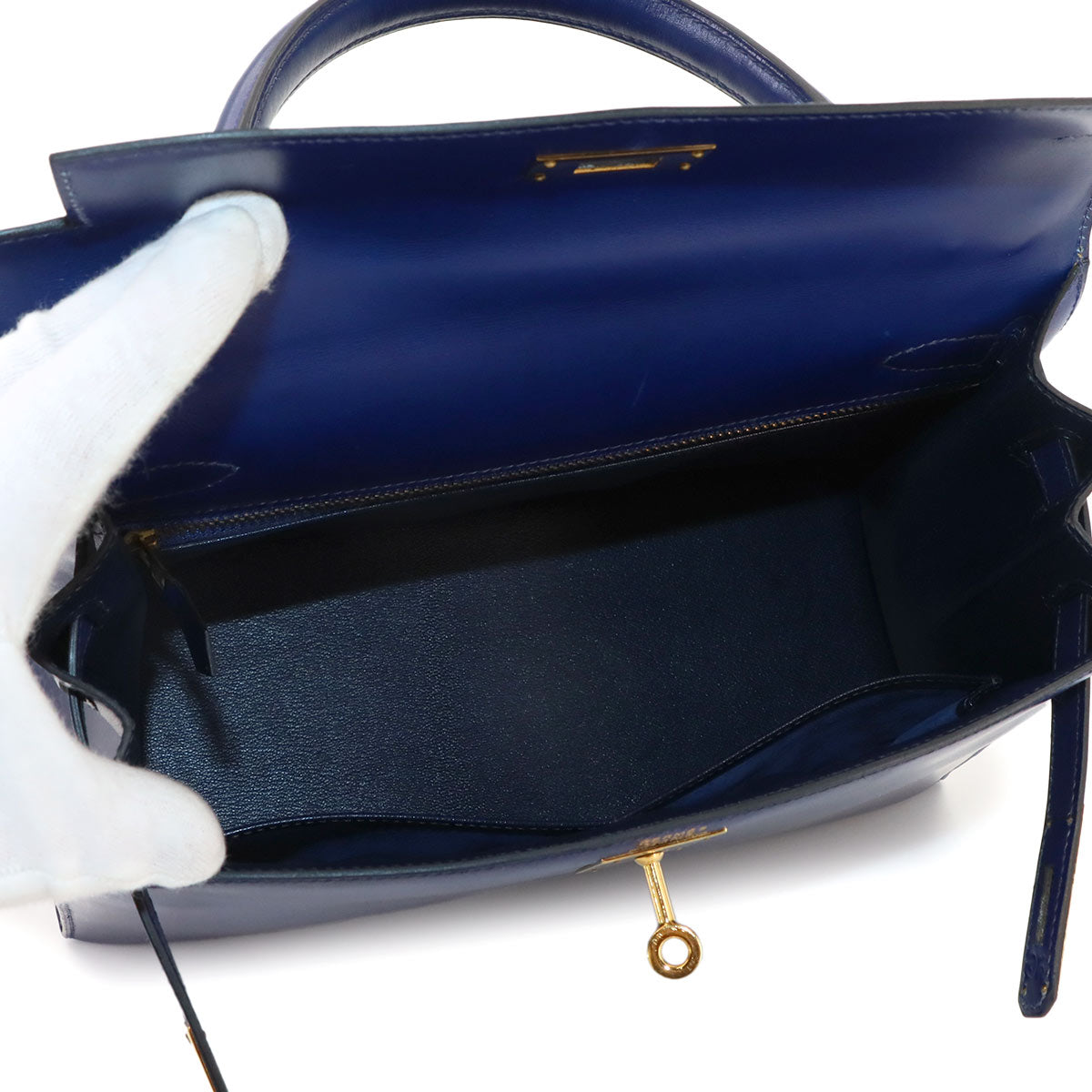 Kelly 28 Box carf Blue 2way Hand Shoulder Bag Vintage Purse