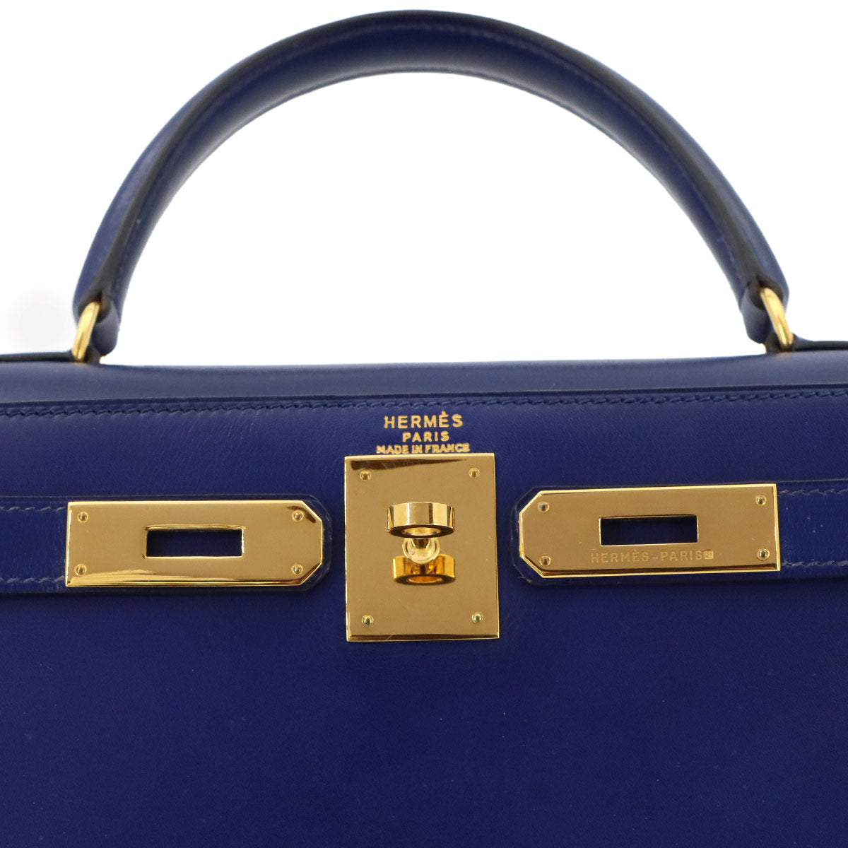 Kelly 28 Box carf Blue 2way Hand Shoulder Bag Vintage Purse