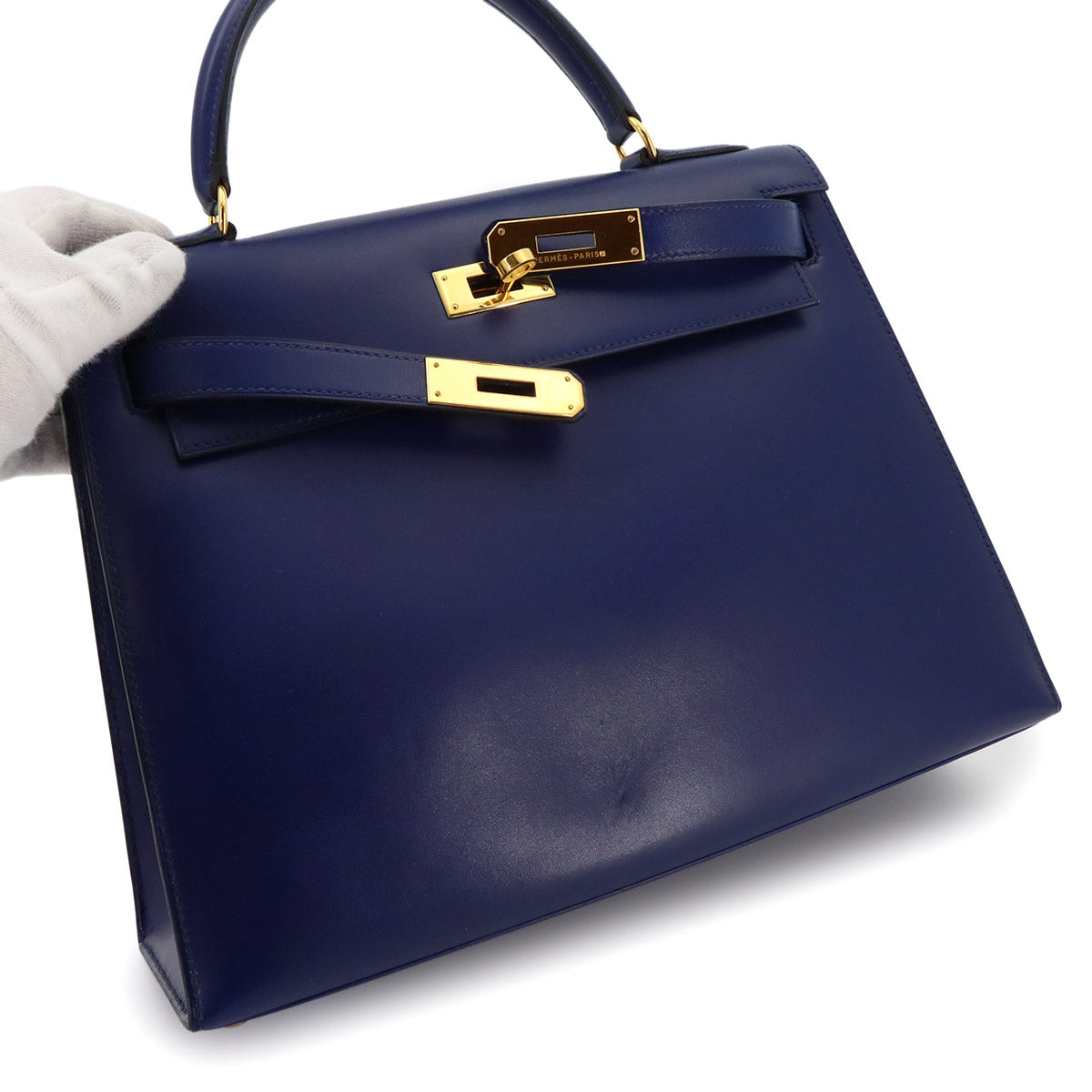 Kelly 28 Box carf Blue 2way Hand Shoulder Bag Vintage Purse