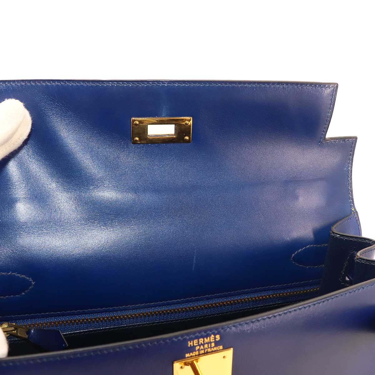 Kelly 28 Box carf Blue 2way Hand Shoulder Bag Vintage Purse
