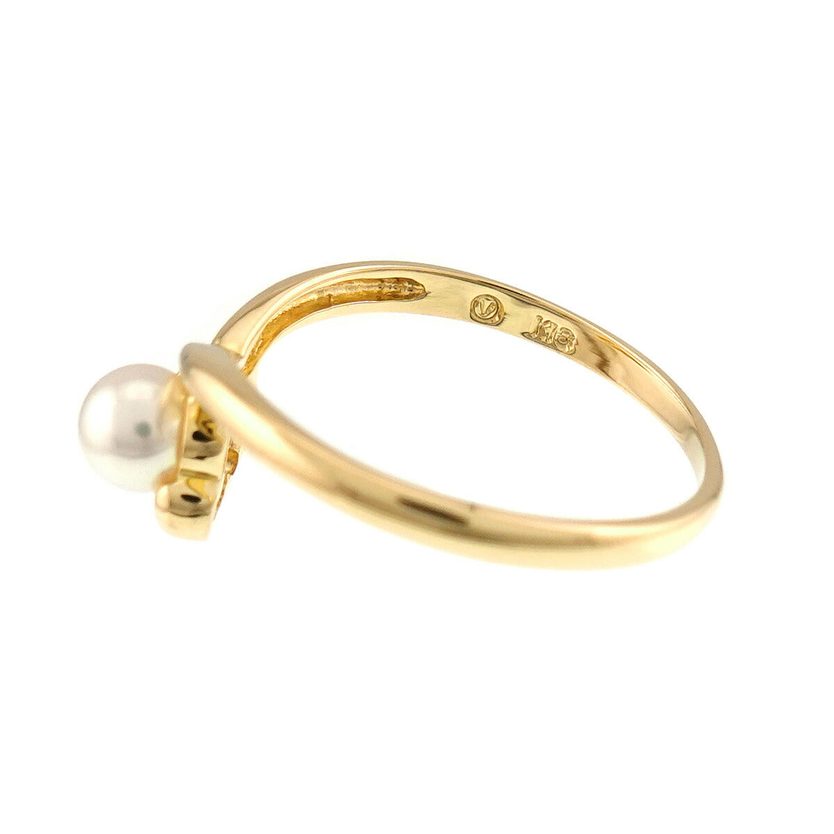 Akoya pearl Diamond Ring 18K YG size5.5-5.75(US)