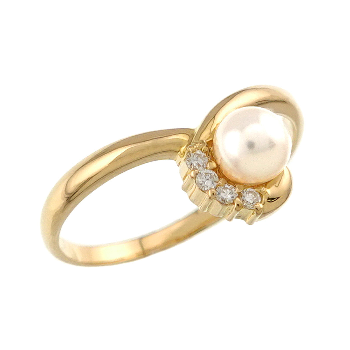 Akoya pearl Diamond Ring 18K YG size5.5-5.75(US)