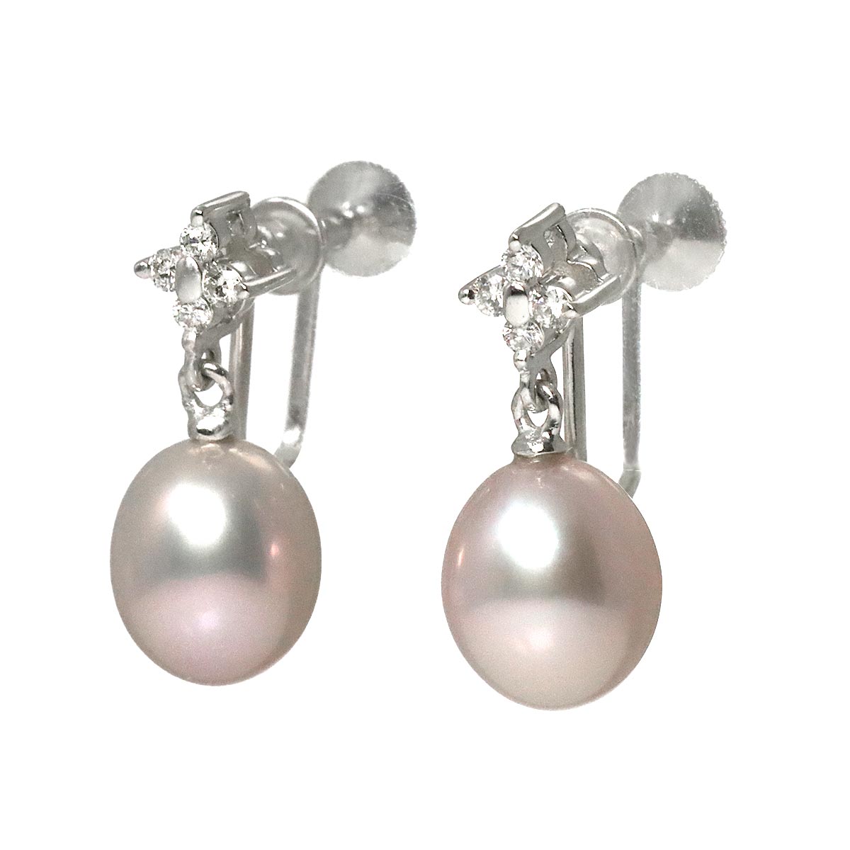 Freshwater pearl 7.5mm Diamond Earrings 18K WG 750