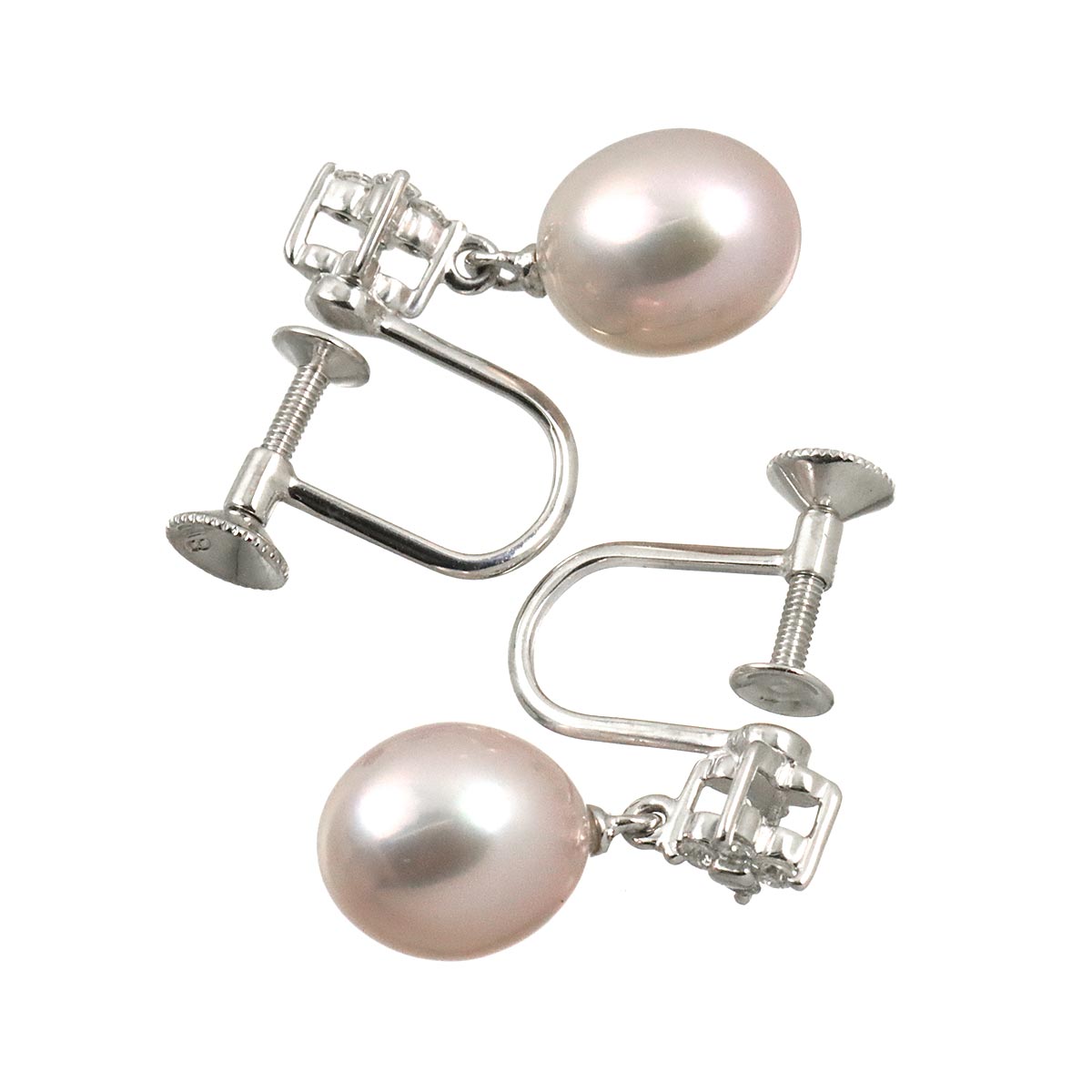 Freshwater pearl 7.5mm Diamond Earrings 18K WG 750