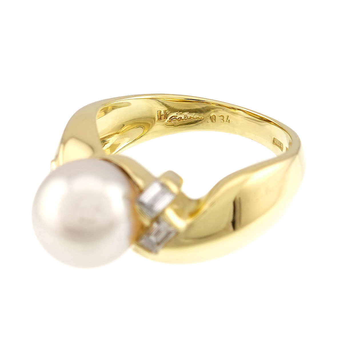 Akoya Pearl 8.6mm Diamond 0.34ct Ring 18K YG size6(US)
