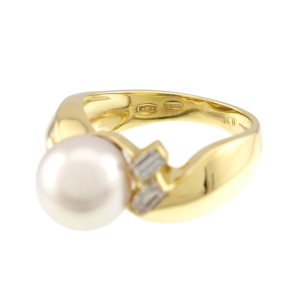 Akoya Pearl 8.6mm Diamond 0.34ct Ring 18K YG size6(US)