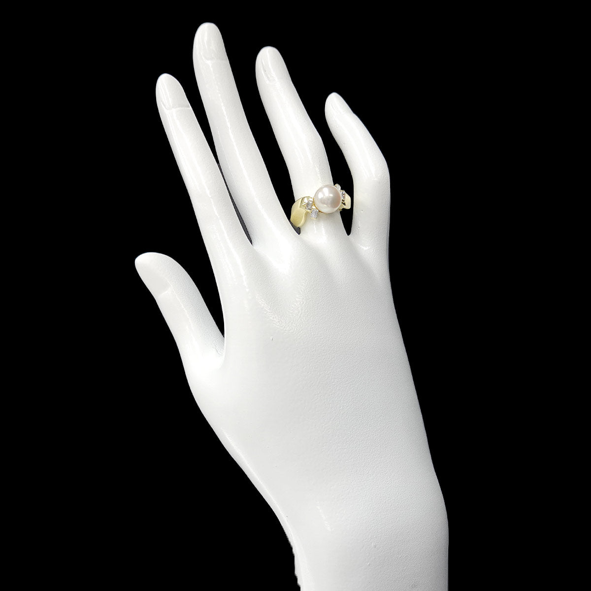 Akoya Pearl 8.6mm Diamond 0.34ct Ring 18K YG size6(US)