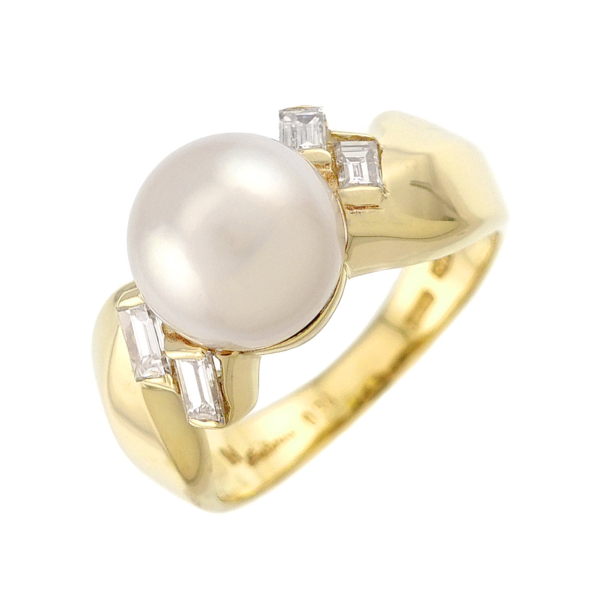 Akoya Pearl 8.6mm Diamond 0.34ct Ring 18K YG size6(US)