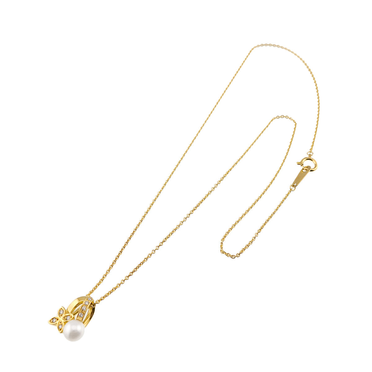 Akoya Pearl 5.5mm Diamond Necklace 18K Yellow Gold 750