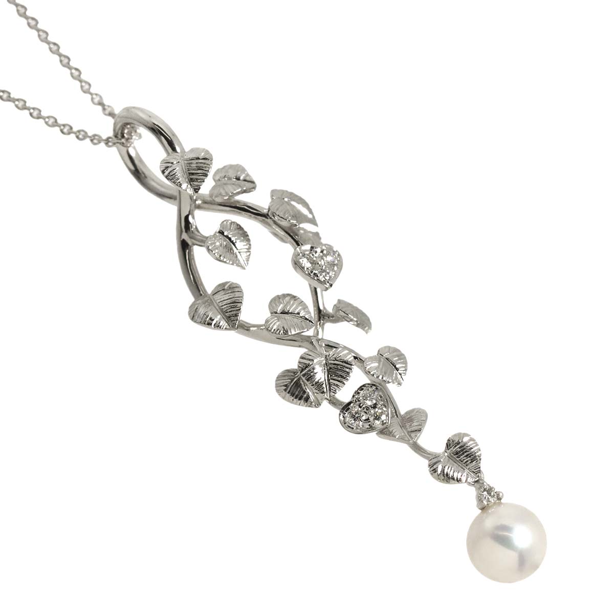 Akoya Pearl 7.4mm Diamond Necklace 18K White Gold 750