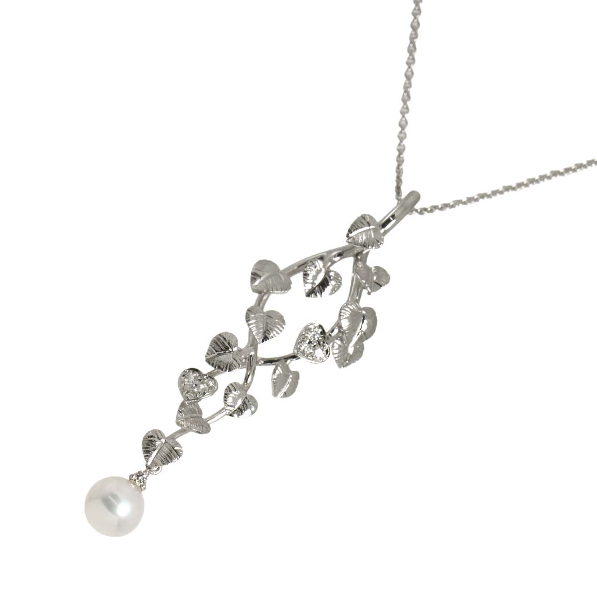 Akoya Pearl 7.4mm Diamond Necklace 18K White Gold 750