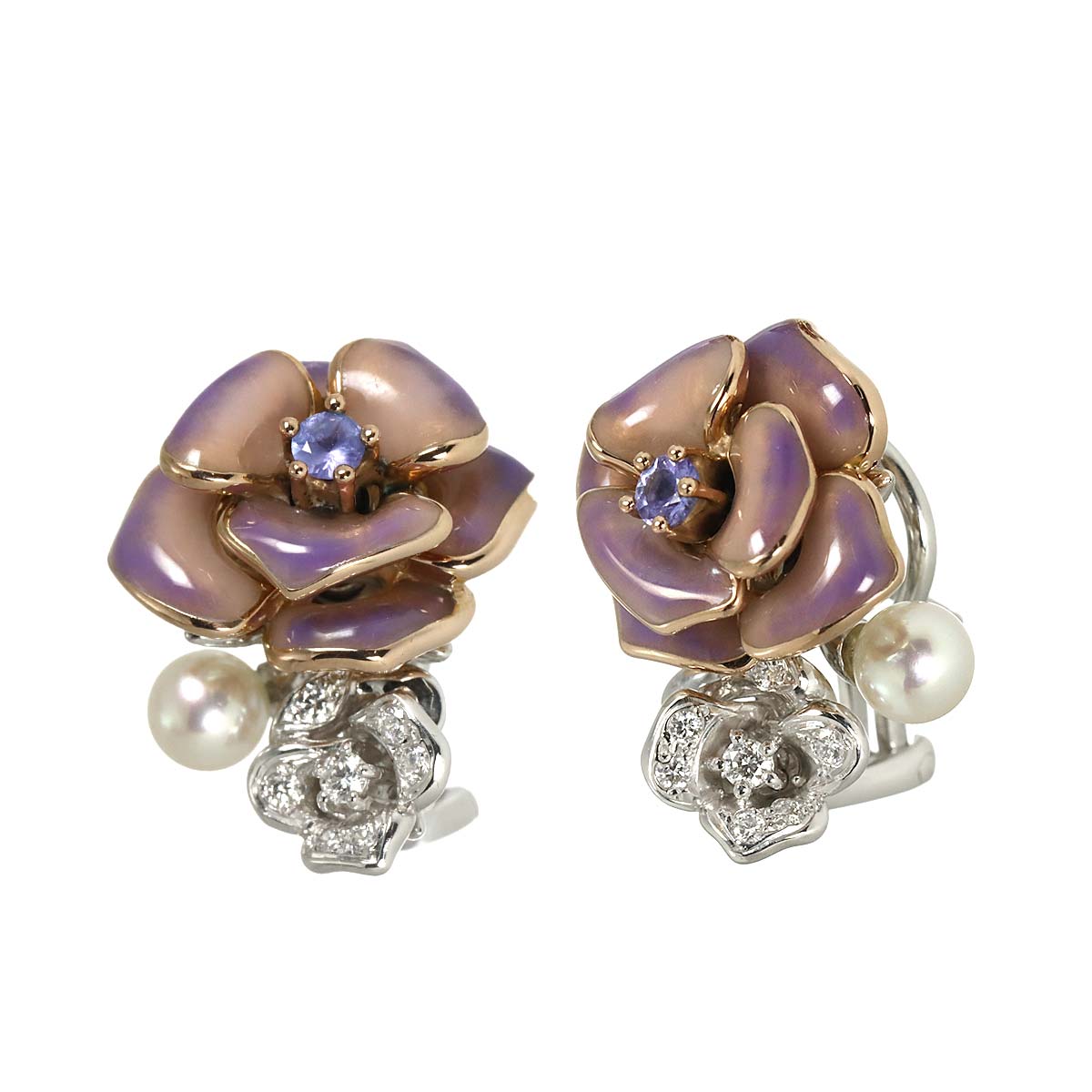 Multi Stone Enamel Earrings Pierced 18K PG WG 750
