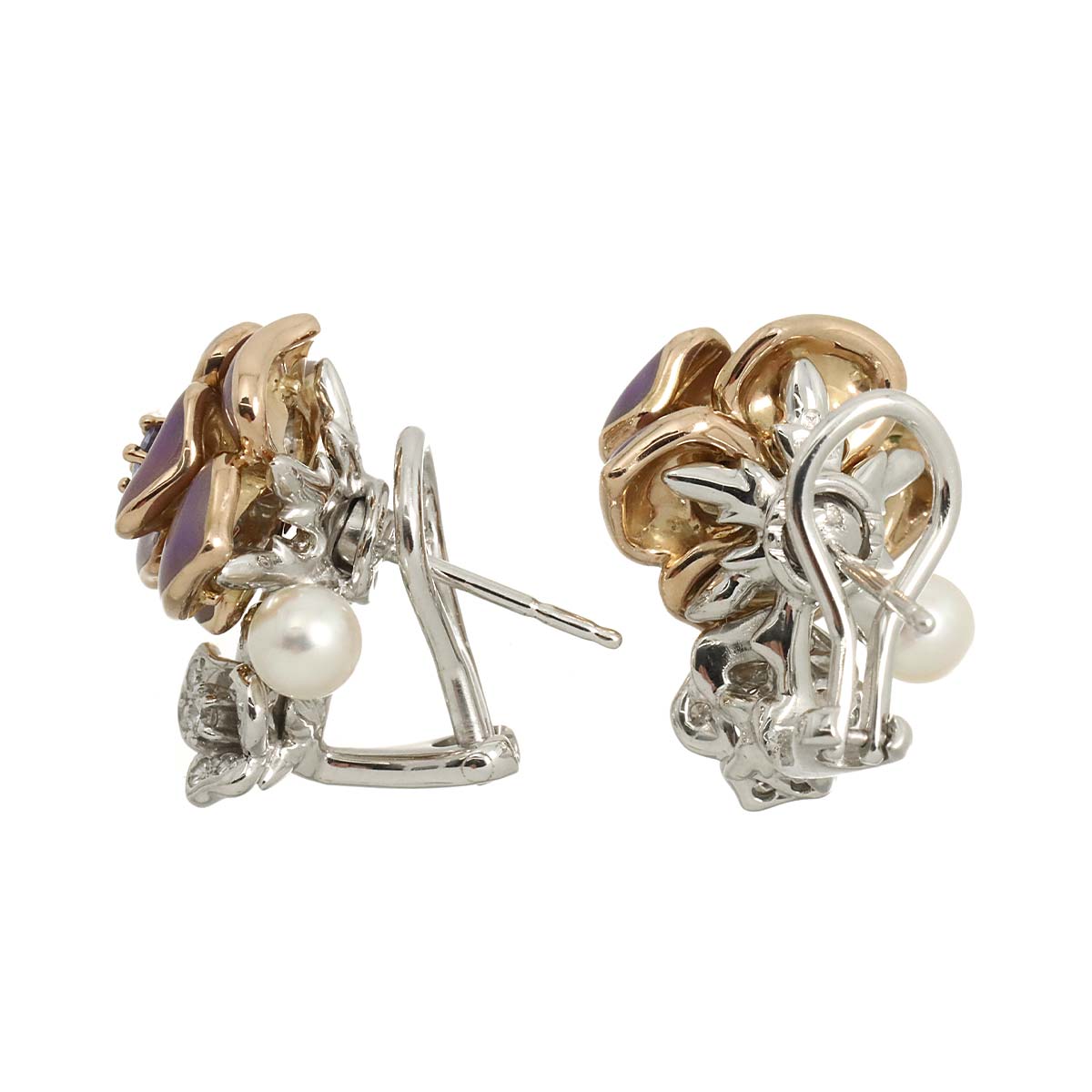 Multi Stone Enamel Earrings Pierced 18K PG WG 750