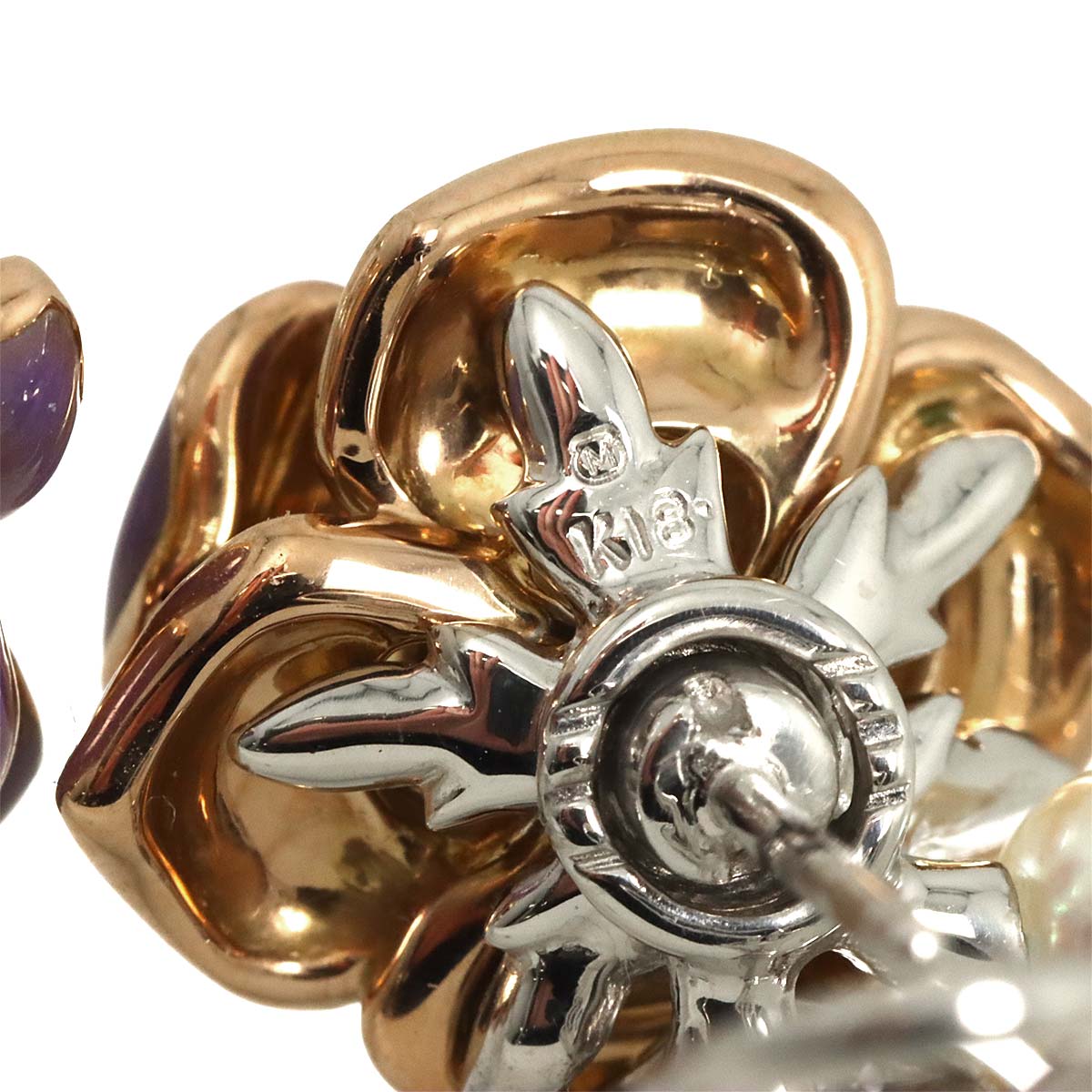 Multi Stone Enamel Earrings Pierced 18K PG WG 750