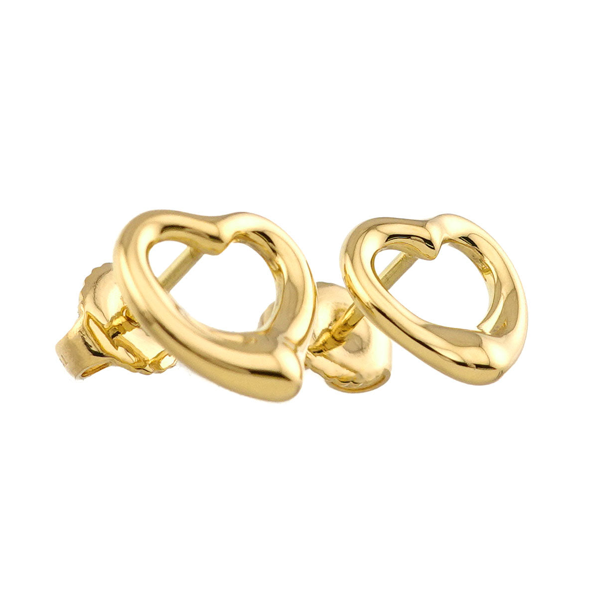 Open Heart Earrings Pierced 18K Yellow Gold 750