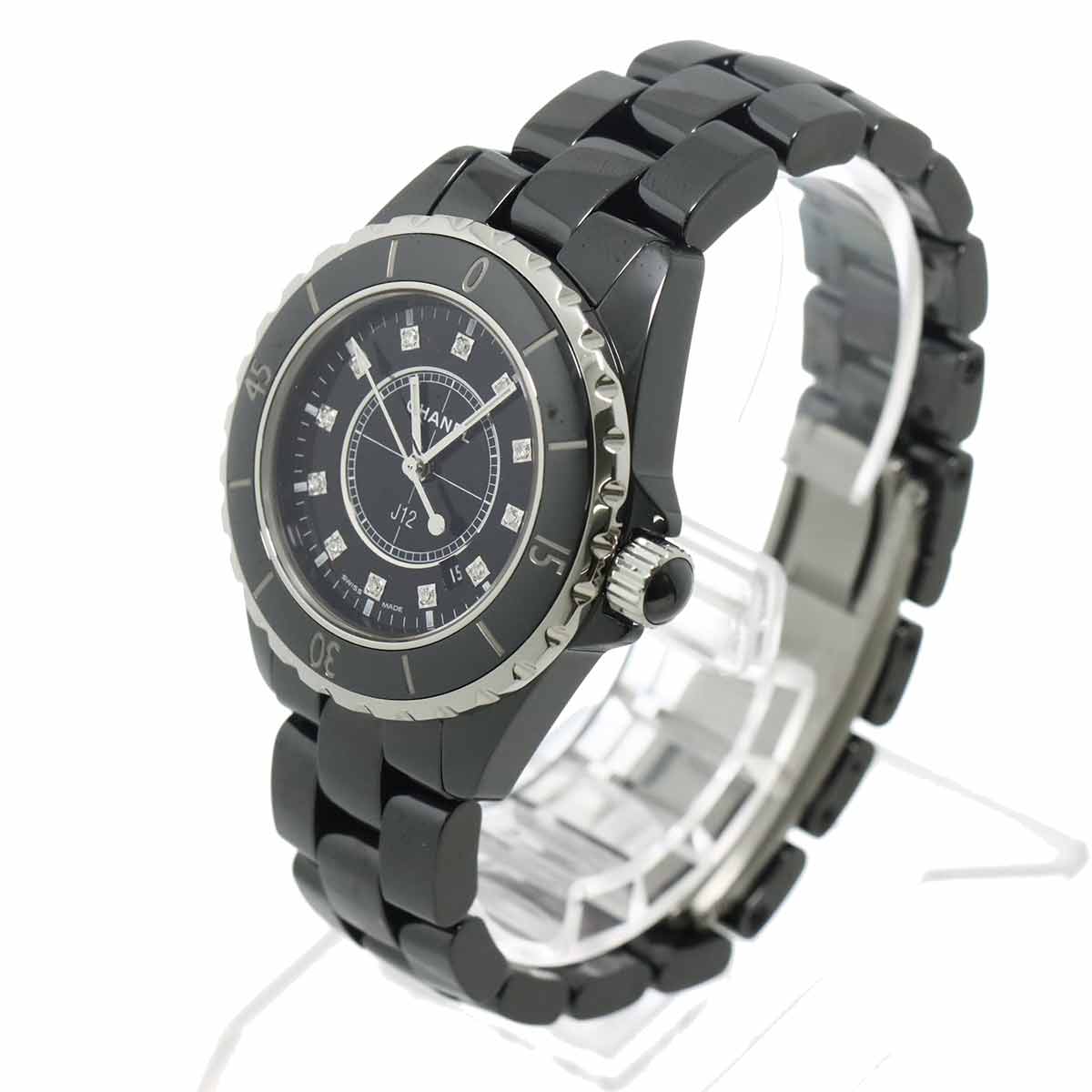 J12 H1625 12P Diamond Quartz Black Dial Ladies Watch