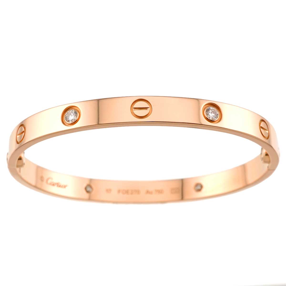 Love Bracelet Bangle Diamond 4P 18K Pink Gold 750 Size17