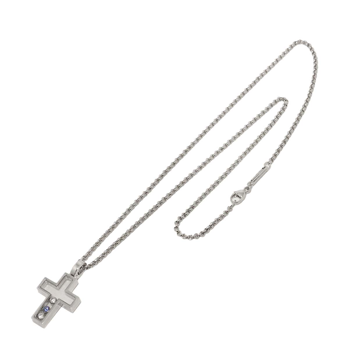 Happy Diamond Sapphire Cross Necklace 18K WG 750