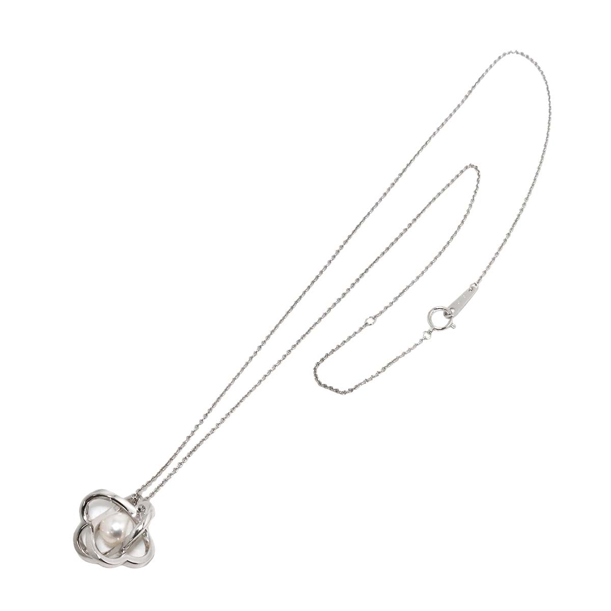 Akoya Pearl 7.3mm Diamond Necklace 18K White Gold 750