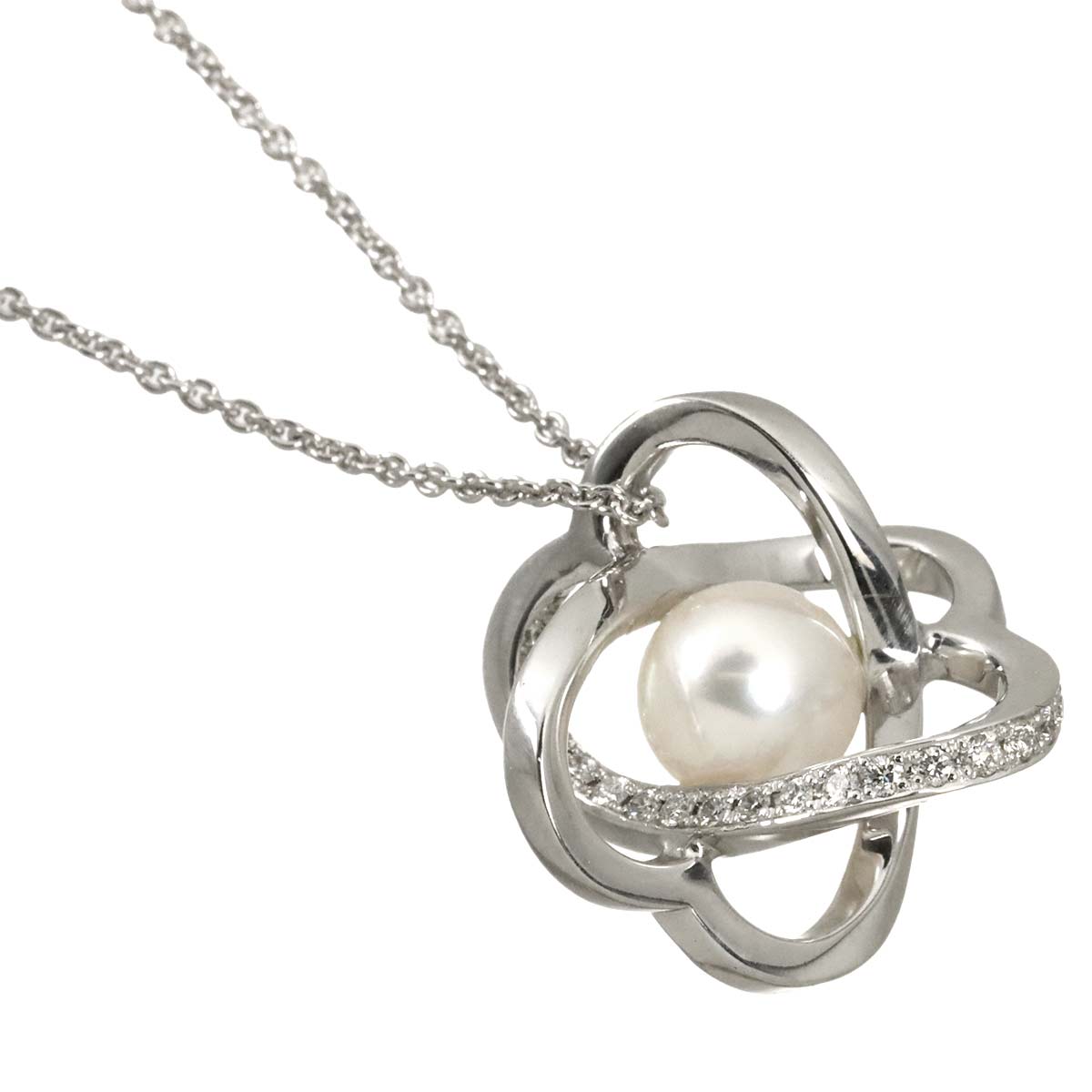 Akoya Pearl 7.3mm Diamond Necklace 18K White Gold 750