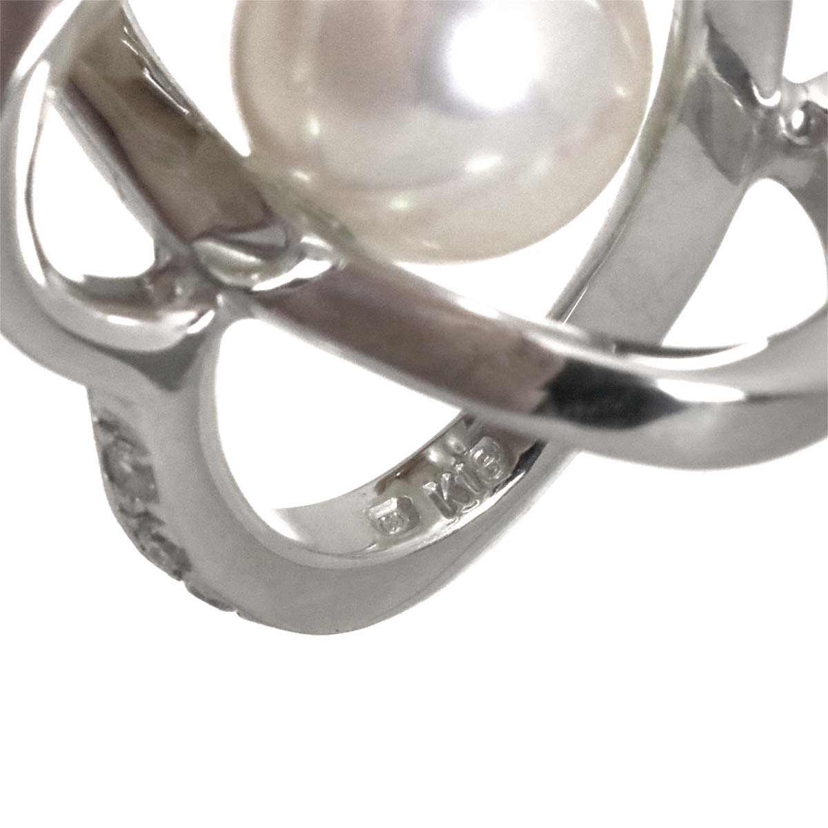 Akoya Pearl 7.3mm Diamond Necklace 18K White Gold 750