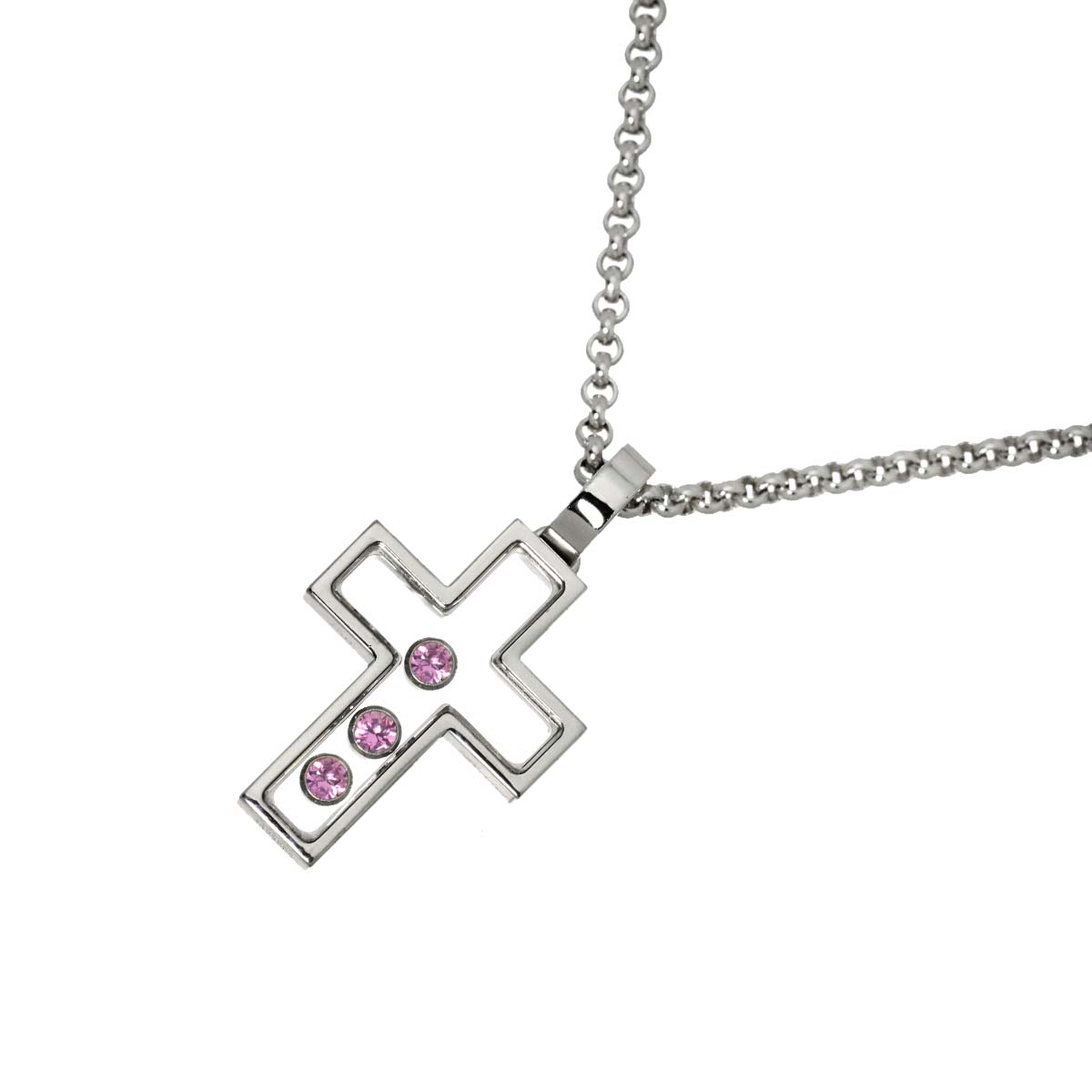 Happy Diamond Sapphire Cross Necklace 18K WG 750
