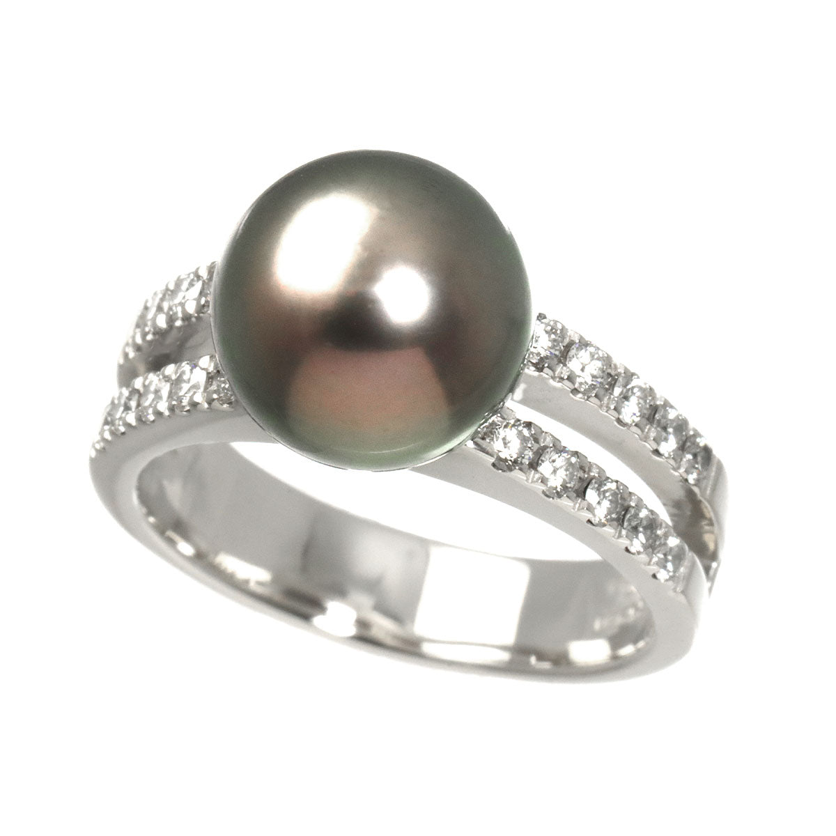 Black Pearl 10.4mm Diamond 0.40ct Ring Pt size7.25(US)