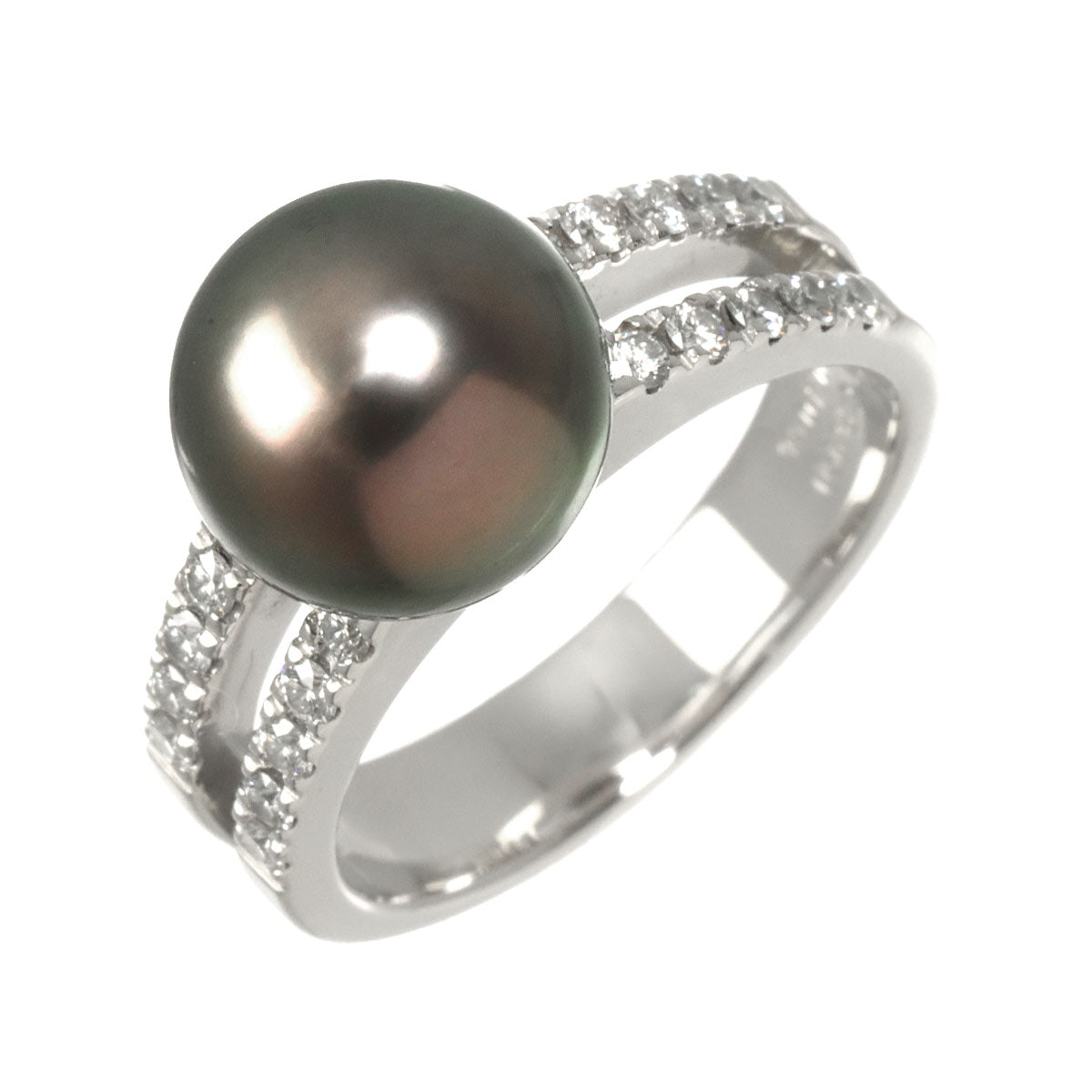 Black Pearl 10.4mm Diamond 0.40ct Ring Pt size7.25(US)
